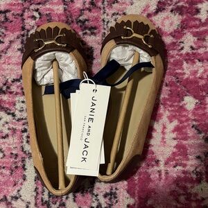 Janie and Jack Tan and Brown Flats with Buckle Detail
